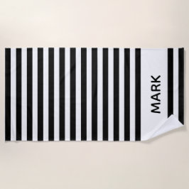 Gestreiftes Schwarzweiss-personalisiertes Strandtuch