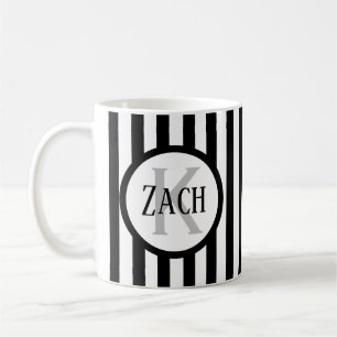 Gestreiftes Template Schwarz C00 Kurzname Initial Kaffeetasse