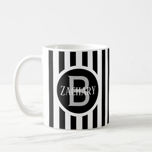 Gestreiftes Template Weiß C00 Lange Name Initiale Kaffeetasse (Links)