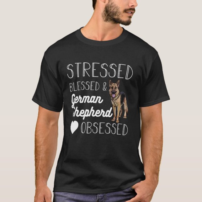 Gestresst Gesegnet und Deutsch Langhaar Besessen D T-Shirt (Vorderseite)