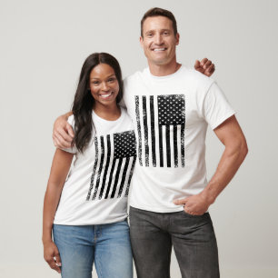 Gestresste Schwarz-Weiße Amerikanische Flagge T-Shirt