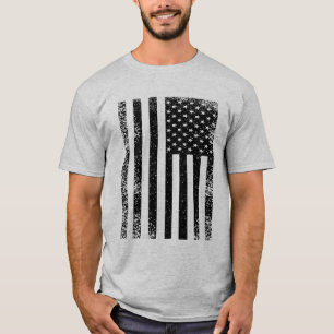 Gestresste Schwarz-Weiße Amerikanische Flagge T-Shirt
