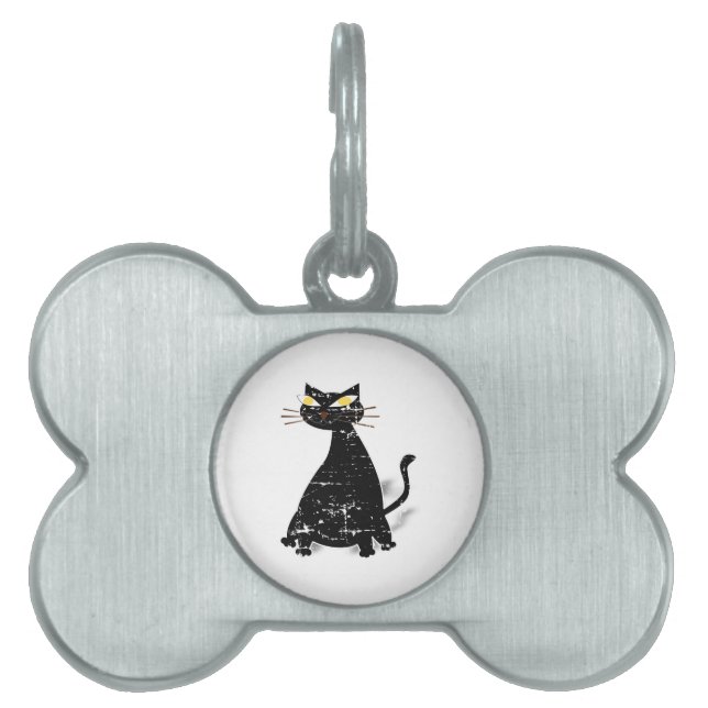 Gestresste schwarze fette Katze Tiermarke (Vorderseite)