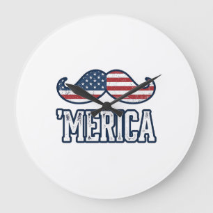 Gestresster Amerika-Schnurrbart-Patriotischer Vekt Große Wanduhr