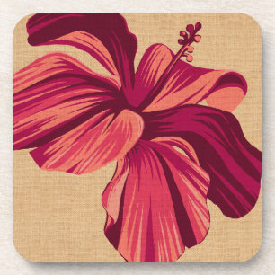 Gestrichelte hawaiianische Hibiskus-Faux-Leinen-Un Getränkeuntersetzer
