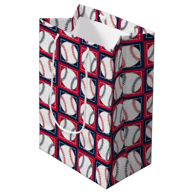 Gestrichen Baseballs 02-GIFT BAG m Mittlere Geschenktüte (Vorderseite Schrägansicht)