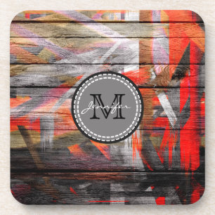 Gestrichene Farben Holz-Look Monogramm #4 Untersetzer