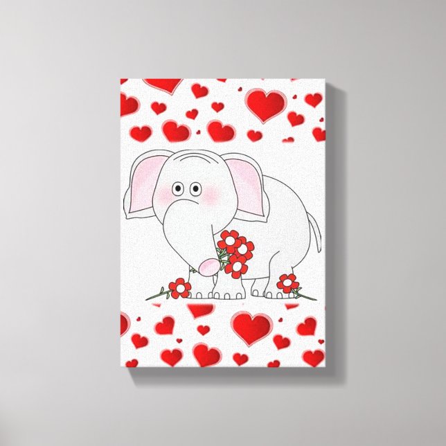 Gestrickte Canvas Print Valentine's Day Elephant Leinwanddruck (Vorderseite)