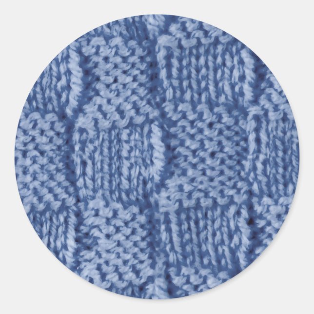 Gestrickte Wollquadrate blau Runder Aufkleber (Vorderseite)