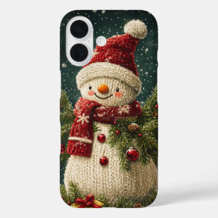 Gestrickter Schneemann Festliche Immergrüne Zweig iPhone 16 Hülle