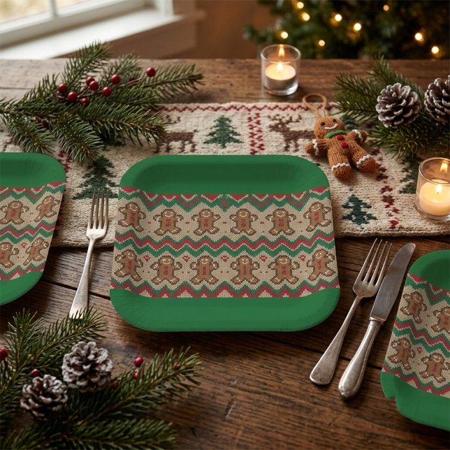 Gestrickter Weihnachtsmann-Weihnachtsmuster  Pappteller (Von Creator hochgeladen)