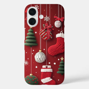 Gestrickter Weihnachtsschmuck Socken Rot Grün iPhone 16 Hülle