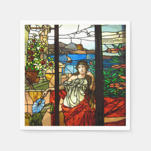 Gestricktes Glas mit sitzender Dame. Serviette