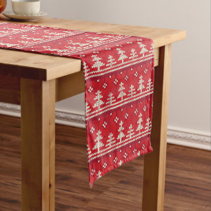 Gestricktes Weihnachtsnordic-Muster Kurzer Tischläufer