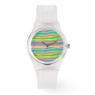 Gestripptes, kantiges Regenbogendesign auf einer r Armbanduhr