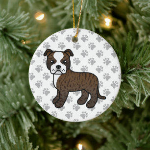 Gestromter und weißer Staffordshire Bull Terrier H Keramik Ornament