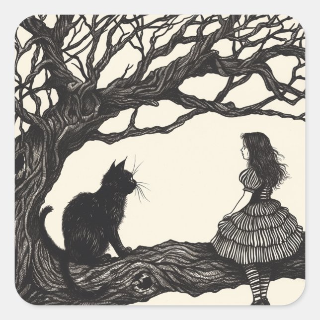 Gesuchte Gespräche: Alice und die Cheshire-Katze Quadratischer Aufkleber (Vorderseite)