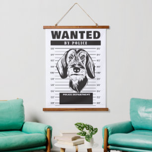 Gesuchtes Mugshot von Langhaar-Dachshund Wandteppich Mit Holzrahmen