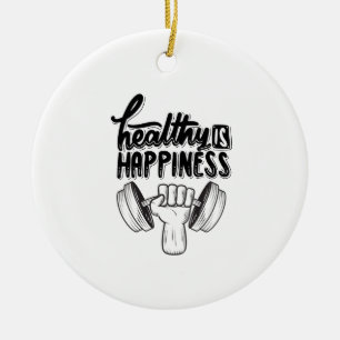 Gesund ist Glück Fitnessstudio Motivationsdesign Keramik Ornament
