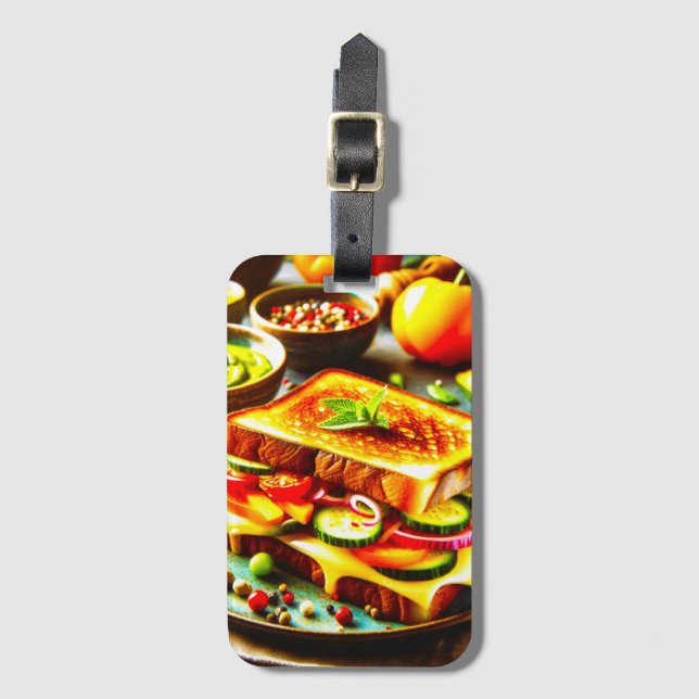 Gesund trifft sich geduldig: Ein gegrillter Käse D Gepäckanhänger (Vorderseite Vertikal)