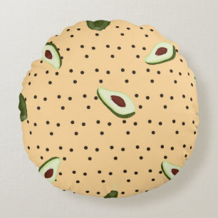 Gesunde Lebensmittel. Nahtloses Avocadomuster, Avo Rundes Kissen