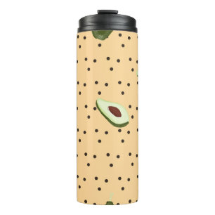 Gesunde Lebensmittel. Nahtloses Avocadomuster, Avo Thermosbecher