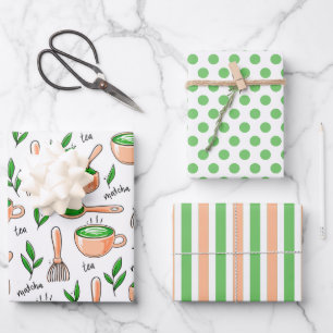 Gesunde Matcha-Grüntee-Einwickelpapier-Set von 3 Geschenkpapier Set