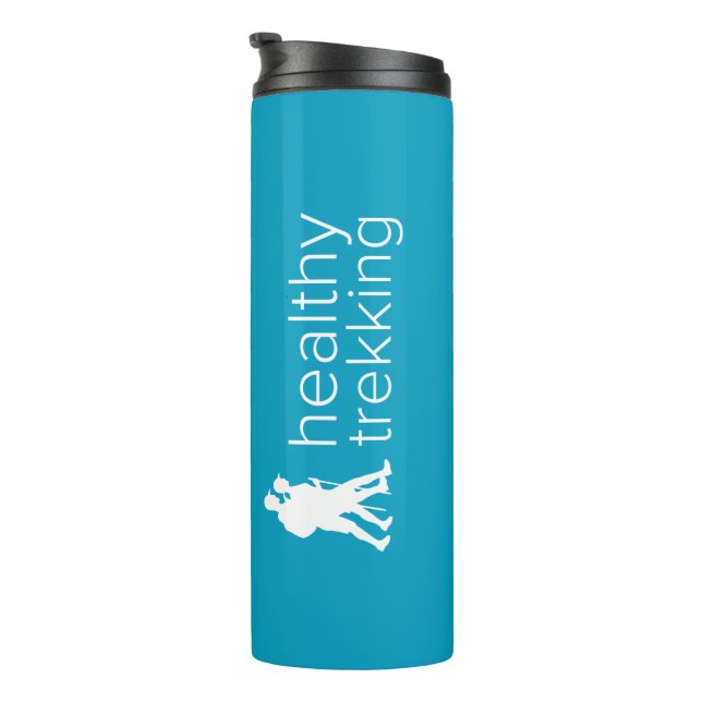 Gesunde Trekking Logo Aquamarin Blue Travel Thermosbecher (Nach rechts gedreht)