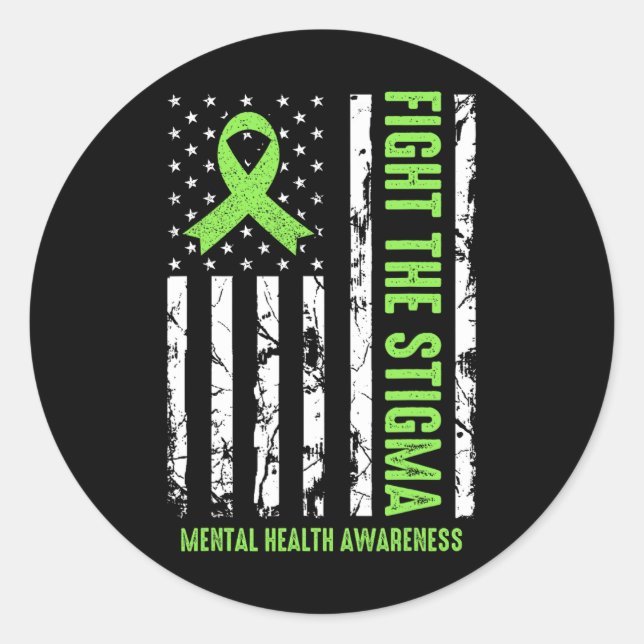 Gesundheitsflagge in den USA Wir tragen grüne psyc Runder Aufkleber (Vorderseite)