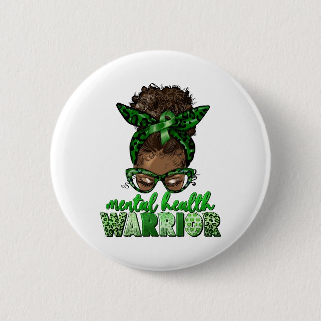 Gesundheitsfürsorgemonat - Messy Bun Black Wom Button (Vorderseite)