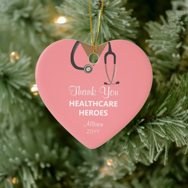 Gesundheitshelden danken Ihnen Pink Personalisiert Keramik Ornament (Baum)