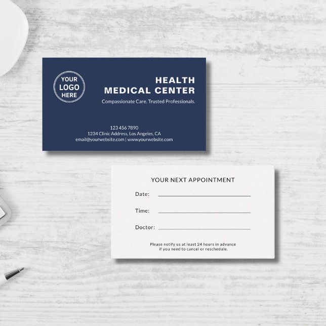 Gesundheitsklinik Navy Blue Beruflich Terminkarte (Healthcare Clinic Doctor Navy Blue Professional Appointment Card)