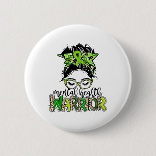 Gesundheitskrieger Messy Bun Hair Leopard Green Ri Button