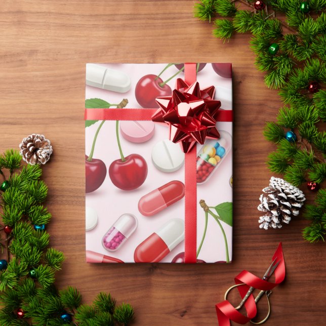 Gesundheitswesen und Apotheke rosa Kirschkapsel Geschenkpapier (Feiertagsgeschenk)