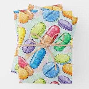 Gesundheitswesen und Pharmazie - farbige Kapsel Geschenkpapier Set