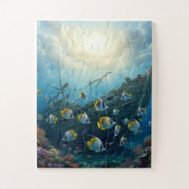 Gesunkenes Schiff und Fischschule