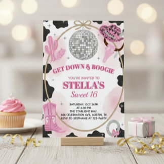 Get Down & Boogie Disco Cowgirl Sweet 16 Birthday Einladung