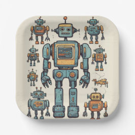 Get in Gear Robot Birthday - Großer Roboter Pappteller