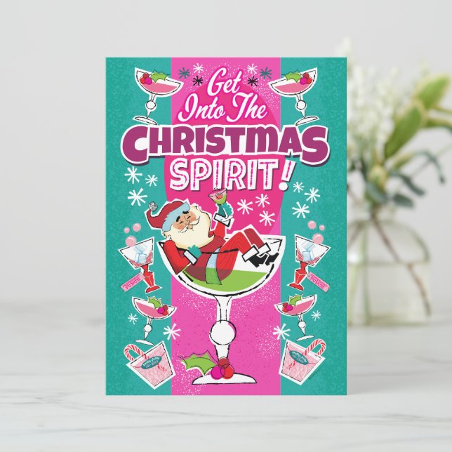 Get Into The Christmas Spirit Cocktail Party  Einladung (Stehend Vorderseite)