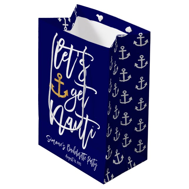 Get Nauti Funny Junggeselinnen-Abschied Mittlere Geschenktüte (Vorderseite Schrägansicht)