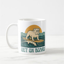 Get On Board Surfer Dog Retro Art -Bulldog Surfing