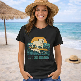 Get On Board Surfer Dog Retro Bulldog Surf Graphic T-Shirt
