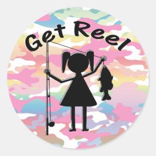Get Reel - Kleine Girls Fischen Runder Aufkleber