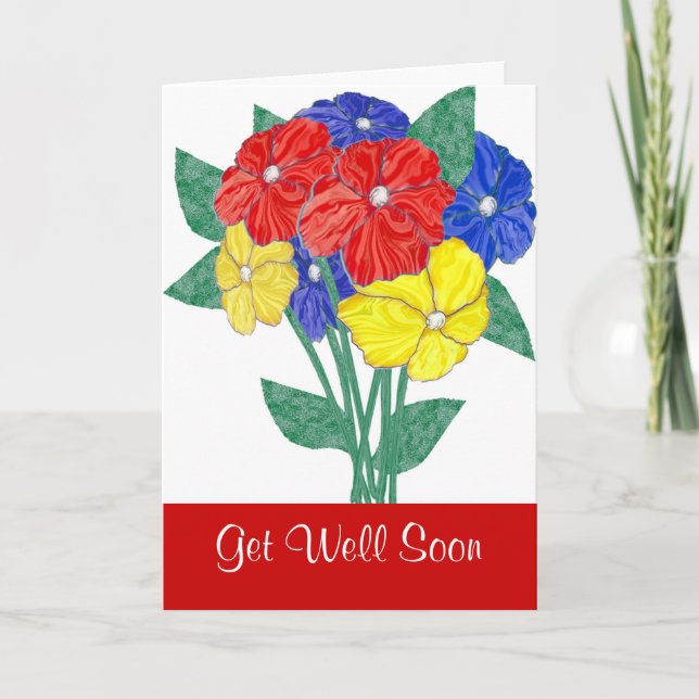Get Well Balon wünscht Blume Card Karte (Vorderseite)