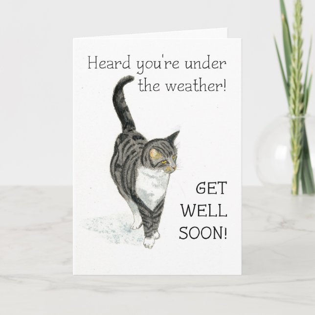 Get Well Card - Grey Tabby Cat Karte (Vorderseite)
