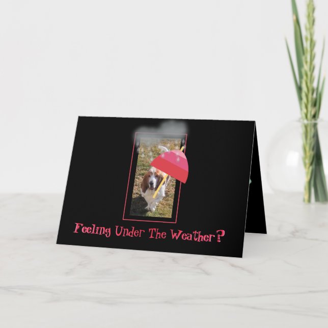 "Get Well" Card W/Basset Hound, Rain & Umbrella Karte (Vorderseite)