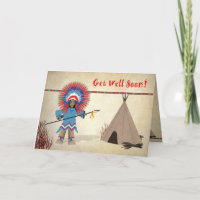 Get Well - Kids - Native Indian Fun Card