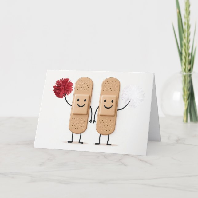 Get Well Soon Bandages With Cheerleading Pompoms Karte (Vorderseite)