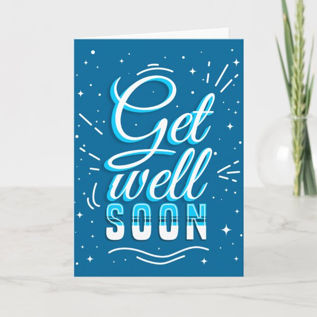 Get Well Soon Blue White Typography Greeting Card Karte (Vorderseite)