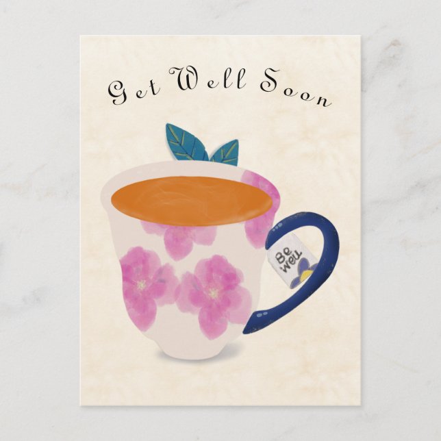 Get Well Soon Teacup Postkarte (Vorderseite)